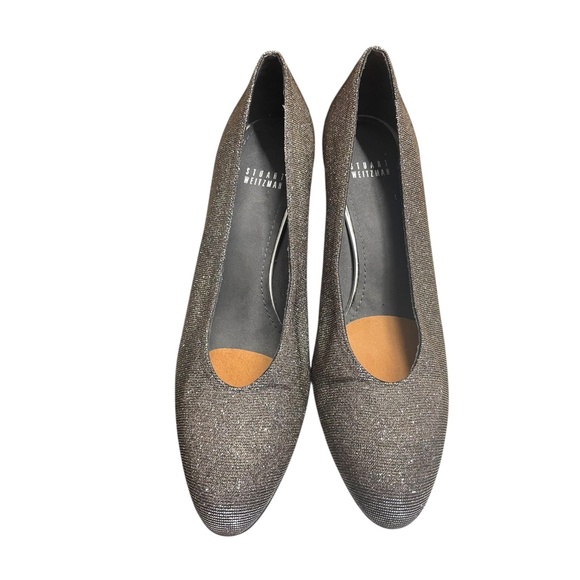 Stuart Weitzman Gold Glitter Metallic Round Toe Pumps Size 9.5M Party WeddingEUC - Picture 9 of 13